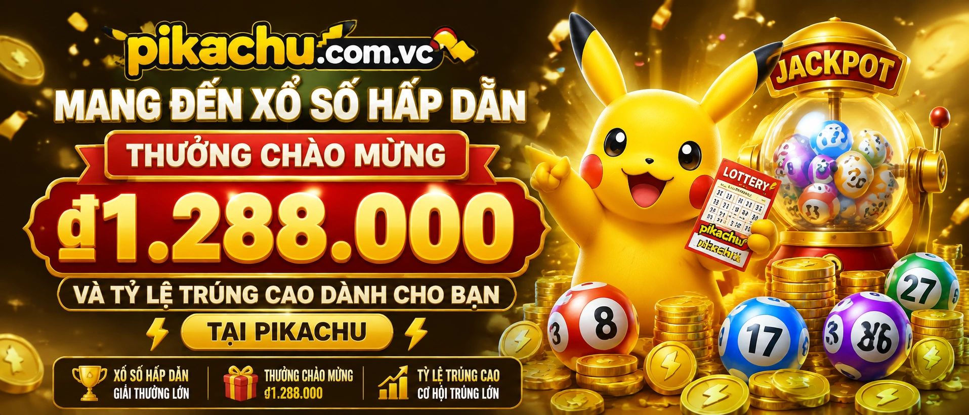Giao diện Xổ Số PIKACHU hiển thị kết quả và khu vực tra cứu nhanh